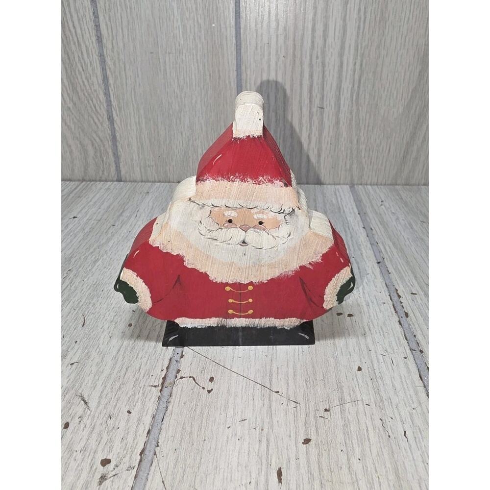 Vtg 1994 Carved Wood Chubby Santa Handpainted Christmas Holiday Shelf Sitter